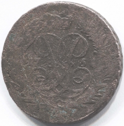 монета 2 копейки 1758 Перечекан копейки "в облаках"