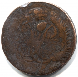 монета 2 копейки 1757, Перечекан копейки "в облаках" 1756